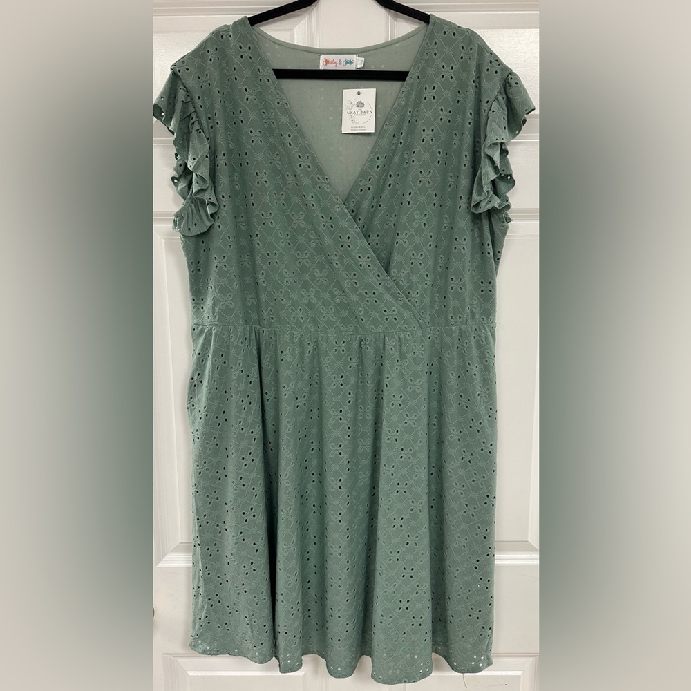 Ruffle sleeve eyelet dress